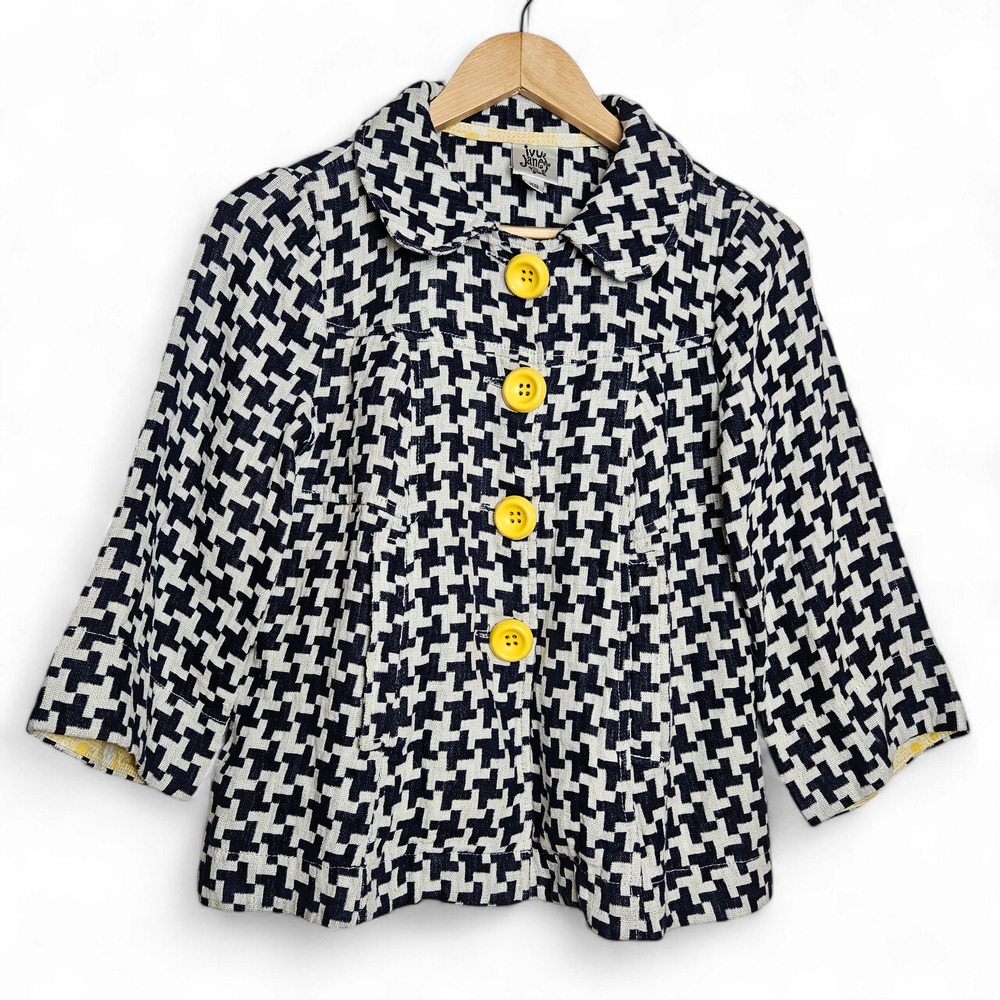 Ivy Jane Anthropologie Womens Houndstooth Linen Swing Jacket Size XS Big Buttons